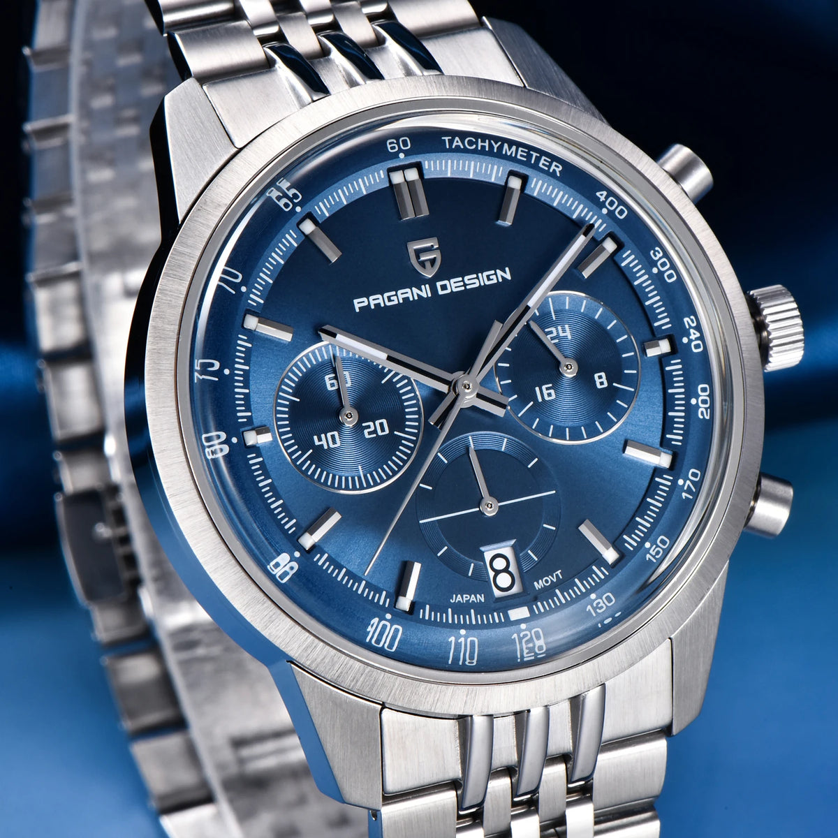 PAGANI DESIGN - Reloj de cuarzo para hombre, estilo ejecutivo, cronógrafo de carreras, acero inoxidable, sumergible 100M, con calendario automático