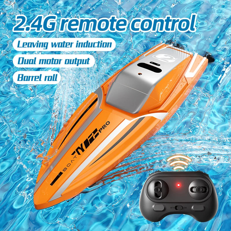Lancha teledirigida de carreras por radiofrecuencia 2.4G, barco de acrobacias con rotación, modelo eléctrico de doble motor, juguete impermeable, regalo de cumpleaños para niños