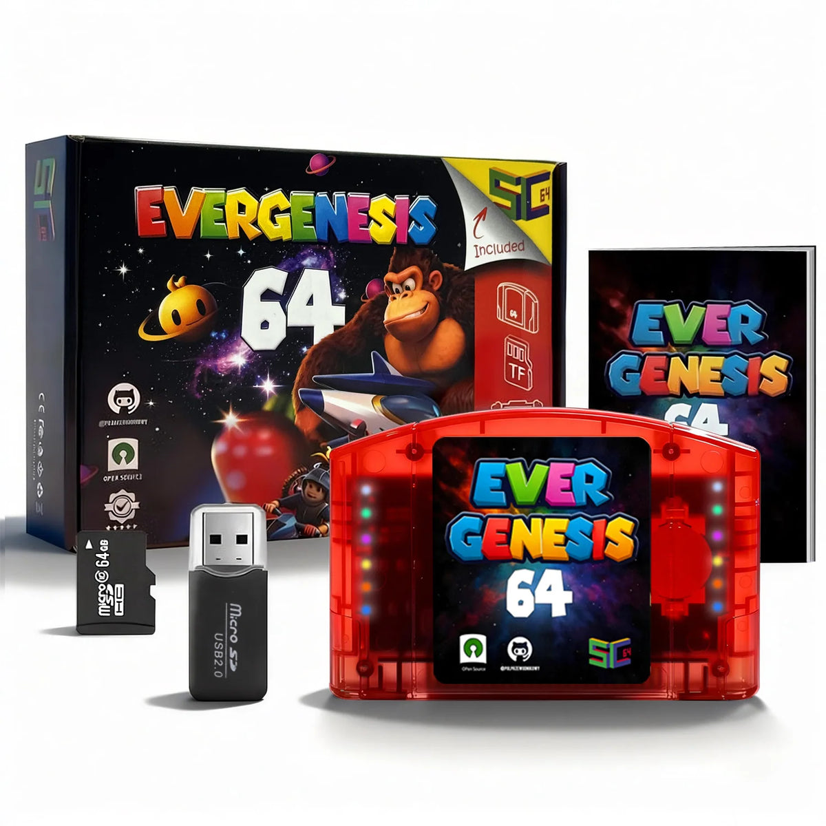 Cartucho de Juegos SC64 Flash Cart 10000 en 1 de Código Abierto para Consola Nintendo 64 N64, Chip Modular 6TG, Sin Restricción de Región, con Tarjeta TF de 64G