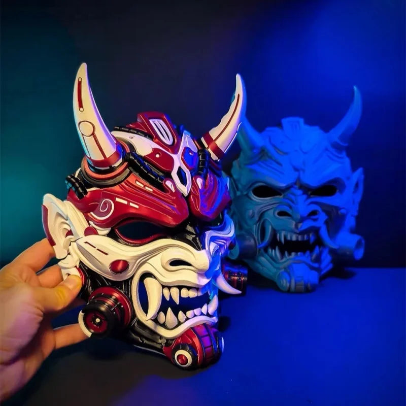 Máscara Genérica de Demonio Oni Cyberpunk para Disfraz de Halloween, Accesorio de Cosplay, Máscara Hannya de Samurai Roja, Blanca y Negra para Fiesta