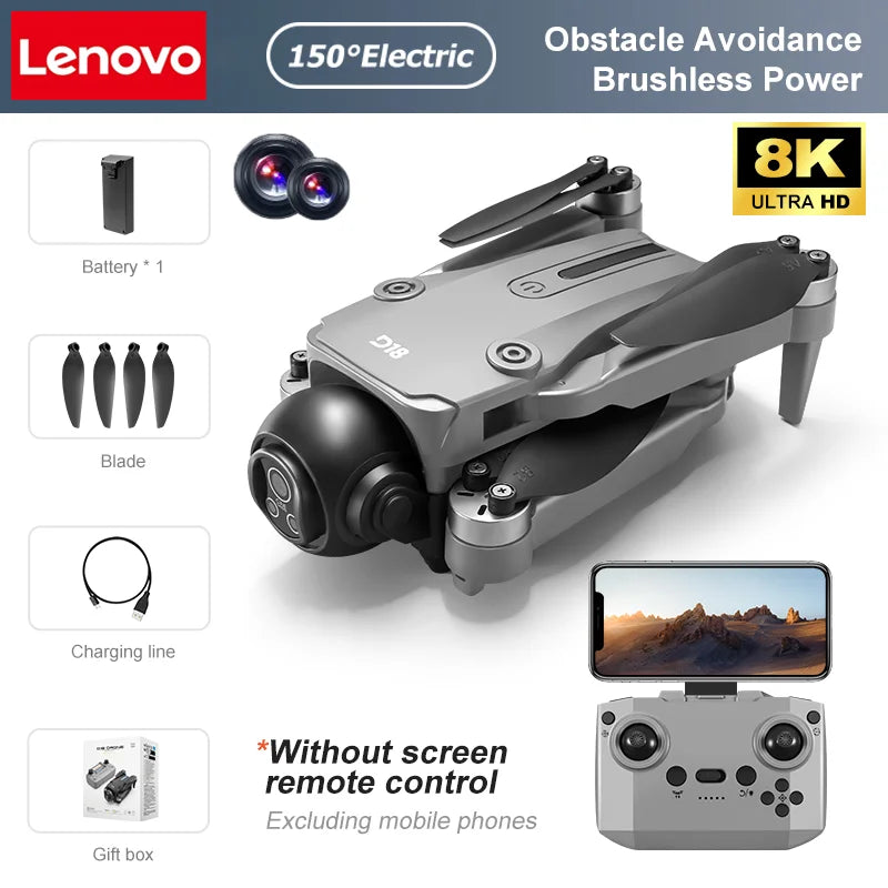 Dron RC negro con cámara dual 8K Ultra HD y control sin pantalla; hélices plegables.
