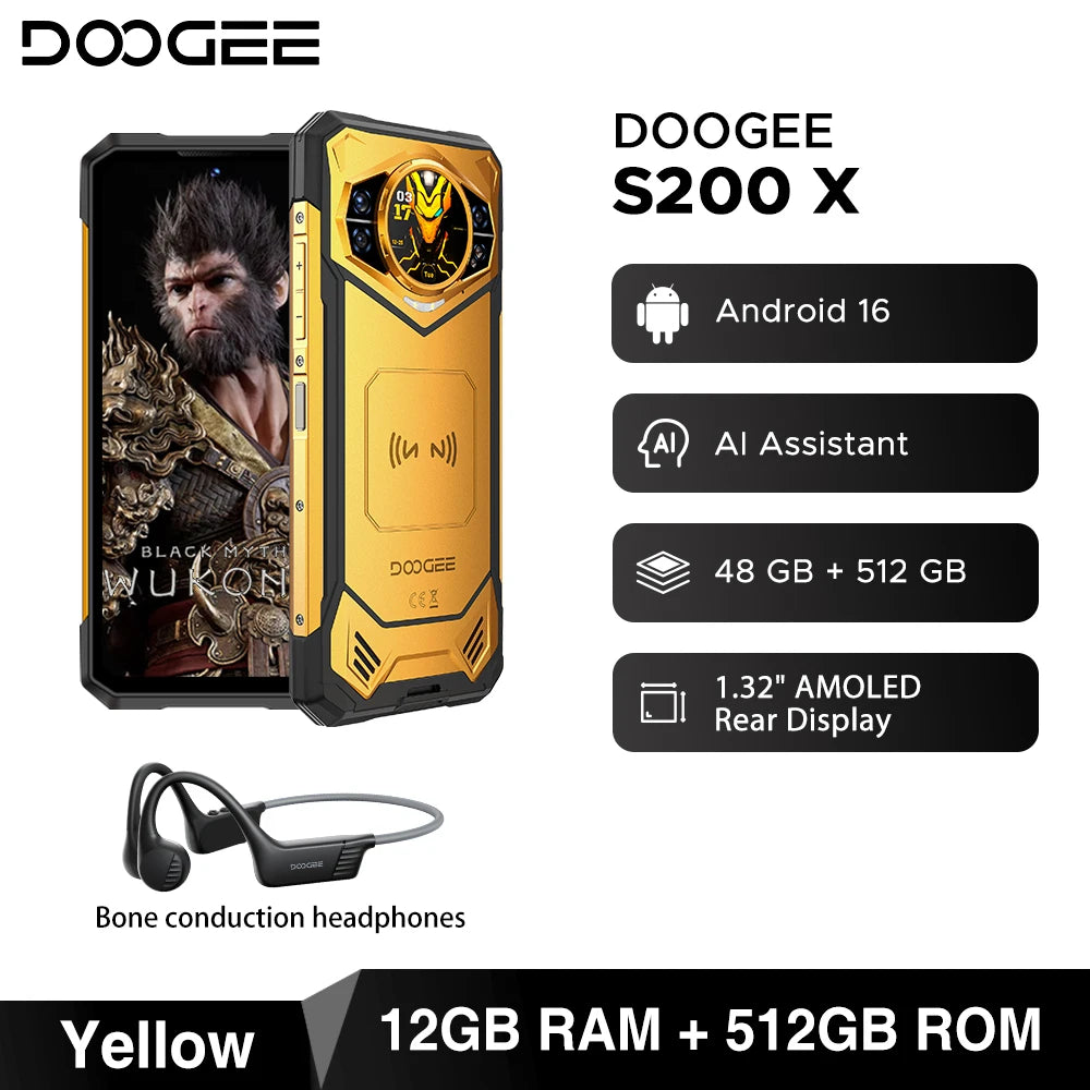 Teléfono rugerizado DOOGEE S200 5G 48GB 512GB Dimensity 7050 6,72” FHD+ 120Hz 10100mAh Cámara de 100MP Smartphone Android 16 con NFC