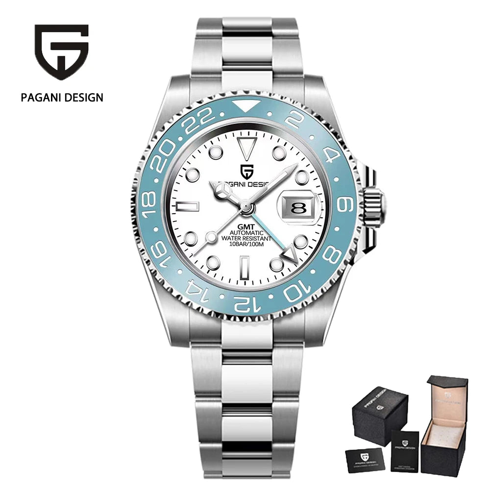 PAGANI DESIGN Reloj automático para hombre, cristal de zafiro, 40 mm, cerámica, GMT, reloj de pulsera mecánico, marca de lujo, deportivo, impermeable