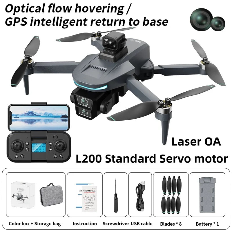 Nuevo dron GPS L200 Plus de fábrica, profesional, 4K HD, doble lente, cardán de 3 ejes, evitación de obstáculos láser de 360°, cuadricóptero RC sin escobillas