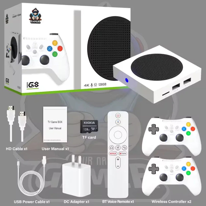 Consola de videojuegos Android TV G8, con procesador de cuatro núcleos, sistema dual, resolución 4K HD, velocidad de 100 Mbps, 60 000 juegos retro, 400 juegos de PSP, WiFi, Bluetooth, mando inalámbrico de 2,4 GHz.