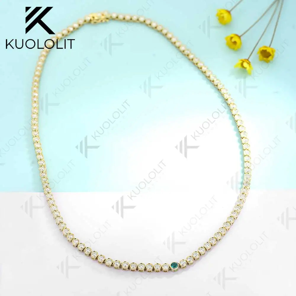 Kuololit-collar de tenis de Esmeralda cultivada en laboratorio de 7 quilates para mujer, collar de moissanita de oro sólido de 18K, 14K y 10K para fiesta, regalos de navidad