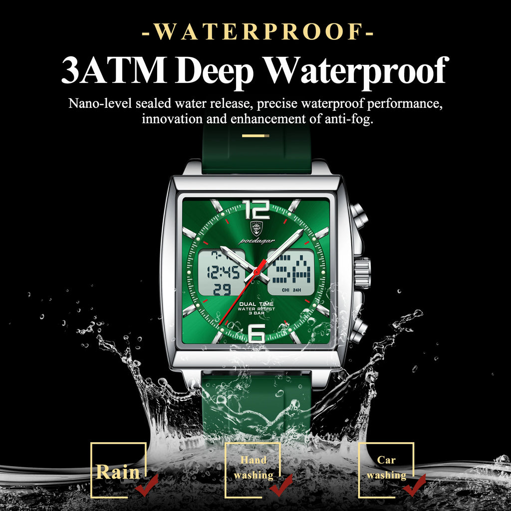 Reloj casual para hombre POEDAGAR, deportivo, electrónico, LED, con alarma, cuarzo, cronógrafo, fecha, semana y hora dual, reloj digital para hombre