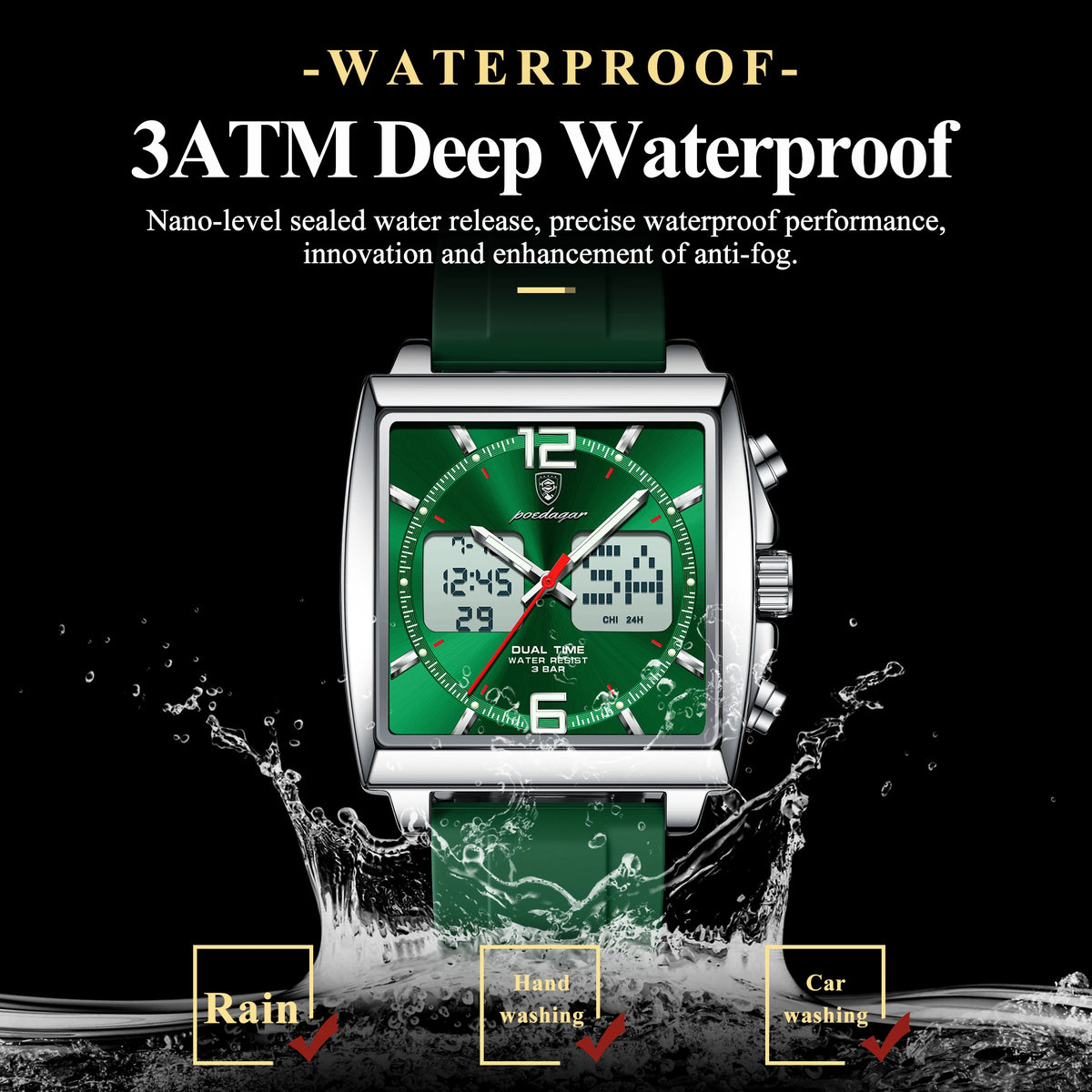 Reloj casual para hombre POEDAGAR, deportivo, electrónico, LED, con alarma, cuarzo, cronógrafo, fecha, semana y hora dual, reloj digital para hombre