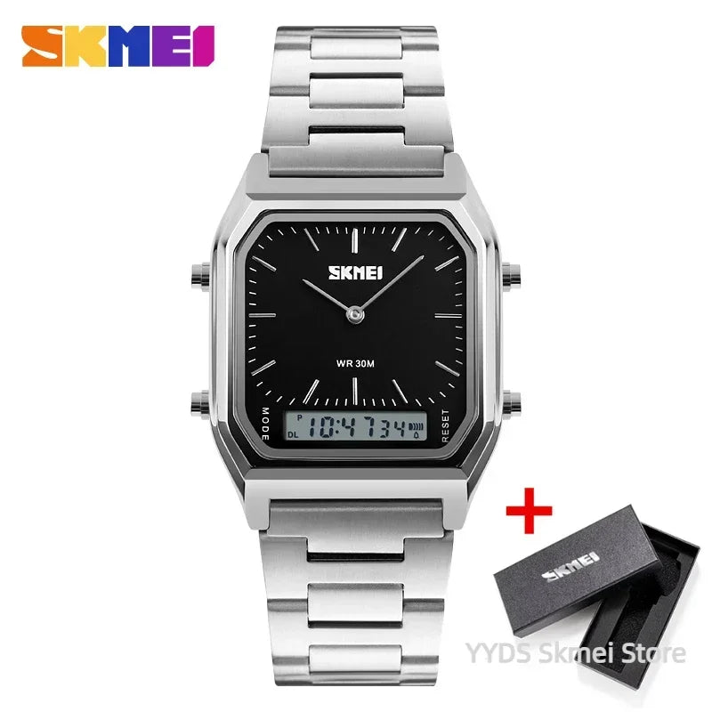 Reloj digital de cuarzo SKMEI para hombre, deportivo, cronógrafo, resistente al agua, de acero inoxidable, a prueba de golpes, reloj de pulsera para hombre 1220 Reloj Hombre