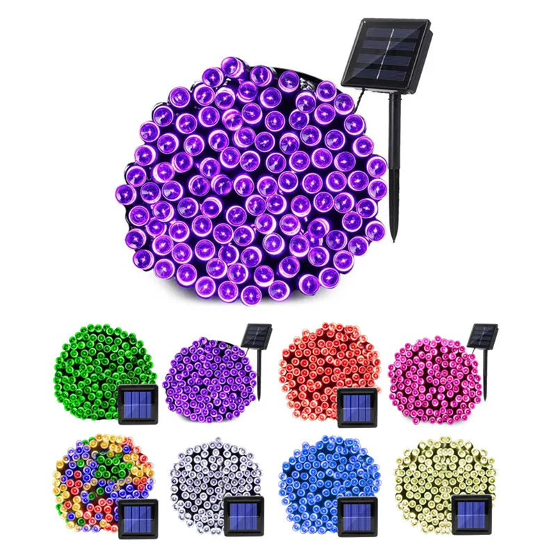 Guirnalda de luces LED de Navidad de 7m/12m/22m, luces de cadena solares para exteriores, 8 modos, decoración de jardín y bodas, resistente al agua