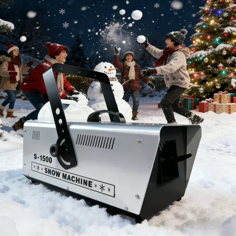 Máquina de Copos de Nieve de 1500W, DMX512, Control Inalámbrico y por Cable, Tanque de 5L, Distancia de Pulverización de 4-5M, para Celebraciones Navideñas y Eventos al Aire Libre