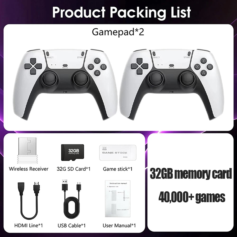 New M15 4K TV Game Built in 40000+Games Stick Video Game Console 64G Wireless Controller Gamepad Retro Handheld Game Console