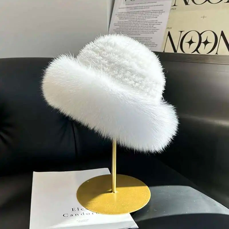 Gorro de piel de visón auténtica para mujer, gorro de pescador a la moda de invierno, gorro de piel de visón Natural con gorros de piel de zorro, gorro de bombardero de punto ruso