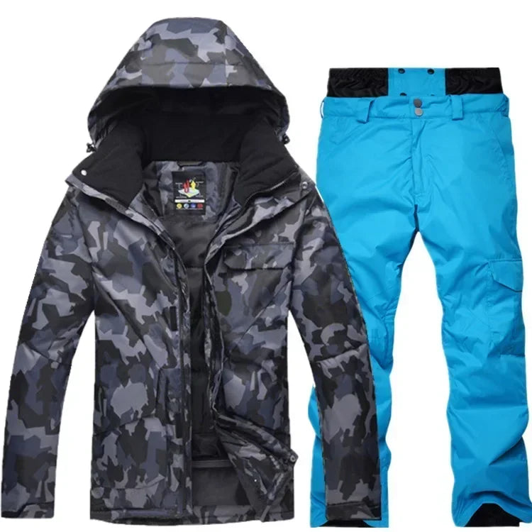 Ropa de Snowboard para Hombre, Conjunto de Traje de Esquí Súper Cálido con Camuflaje, Chaqueta Impermeable, Cortavientos y Transpirable para Escalar Montañas