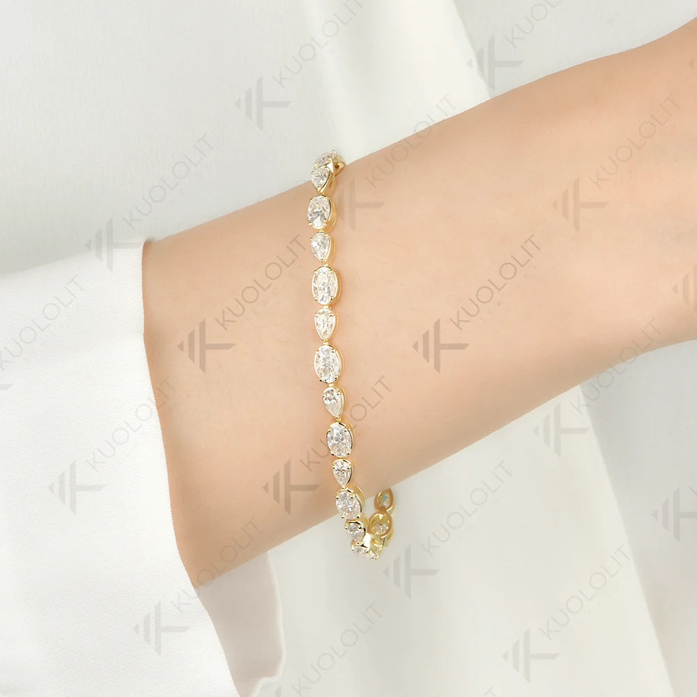 Kuololit - Brazalete Personalizado con Moissanita Ovalada de 10.5CTW para Mujer y Hombre, Oro Amarillo de 14K, 10K, 585, para Regalos de Joyería de Navidad y Fiestas