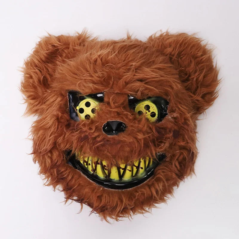Máscara facial con luz LED luminosa para fiesta de Halloween, maquillaje, máscara de oso conejo de terror, tocado, cubierta para cabeza de Carnaval de animales de dibujos animados