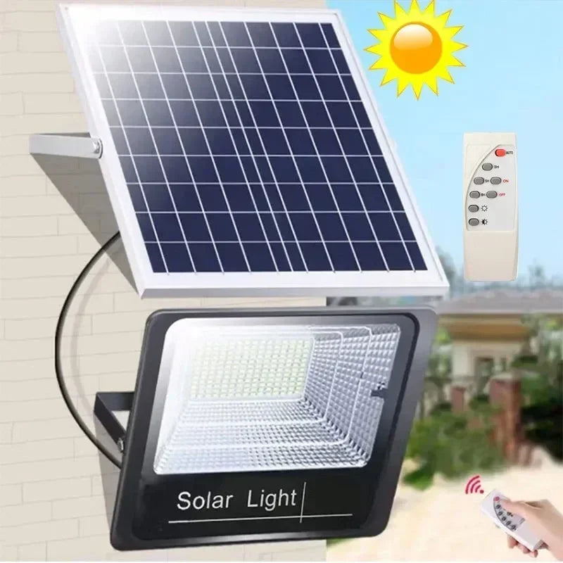 JVEE Foco solar de 30W y 1000mAh con control remoto, luz de inundación para exteriores, impermeable IP67, lámpara de calle para villas, ángulo ajustable