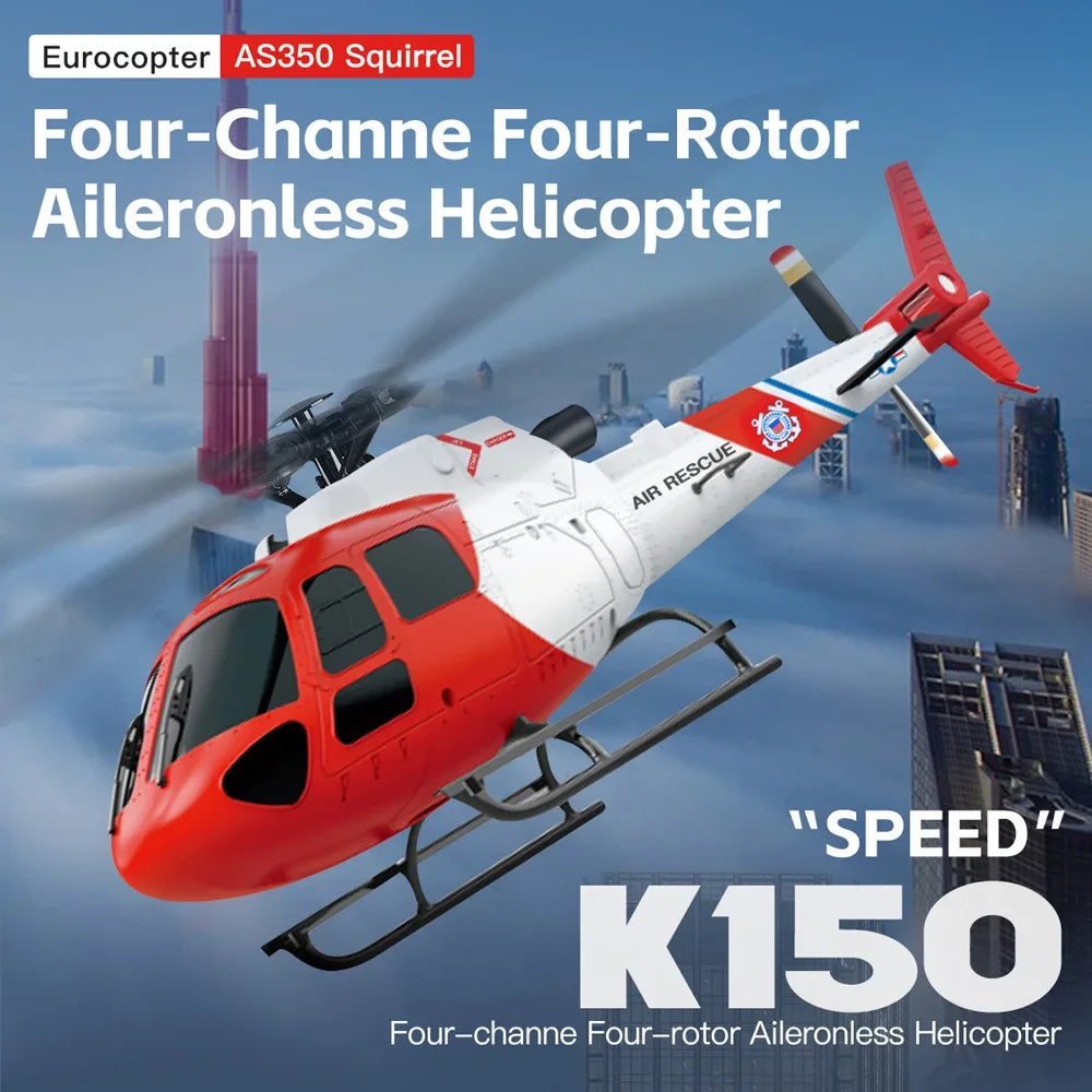 WLtoys K150 Little Squirrel AS350 Helicóptero RC sin escobillas de 4 canales con retención de altitud por presión y flujo óptico, avión RC de altura fija, juguete