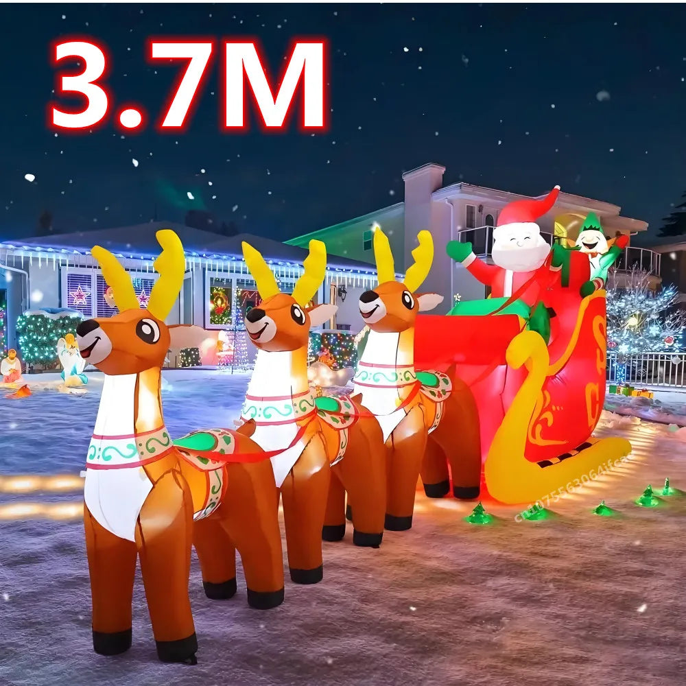 Trineo inflable Sanlu de Navidad de 3,7 M, Papá Noel, luces LED integradas, adorno, fiesta de Navidad, accesorios de decoración de jardín de Año Nuevo