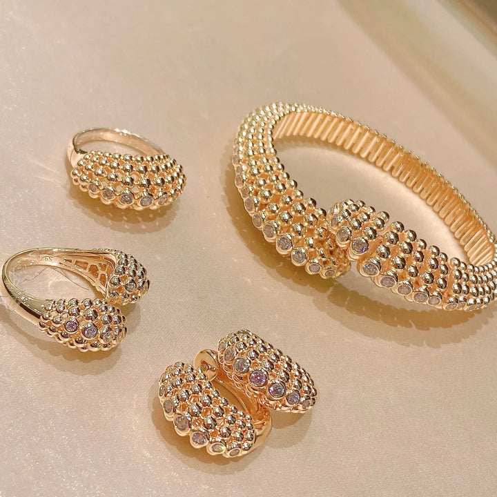 KQDANCE, joyería italiana de artesanía, brazalete con cuentas talladas de plata de ley 925 con circonitas y diamantes de alto carbono, con baño de oro.
