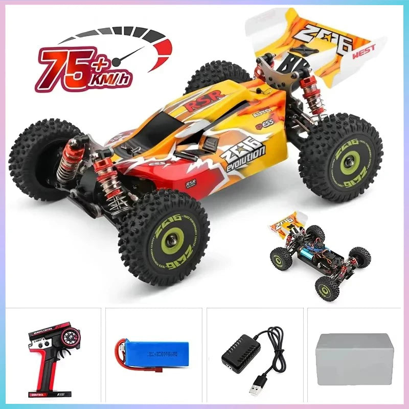WLtoys 144010 144001 Coche RC 75KM/H 2.4G sin escobillas 4WD eléctrico de alta velocidad para todoterreno, juguete de control remoto para carreras de niños