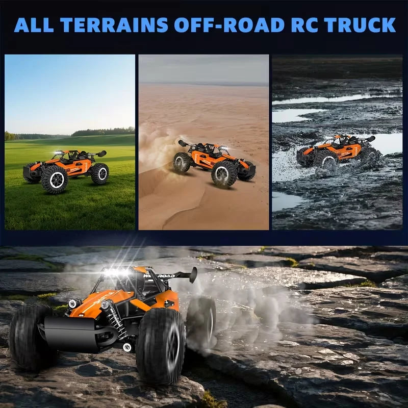 Monster truck a control remoto a escala 1:16, coche RC todoterreno de alta velocidad de 20 km/h con luces LED, regalo duradero para adultos y niños, listo para usar