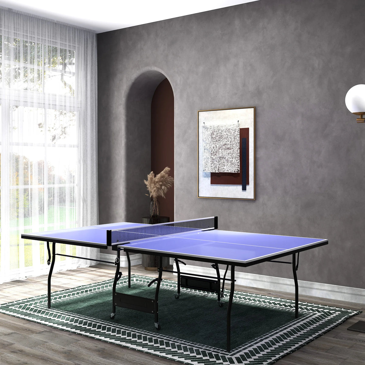 SPORTNOW Mesa de Ping-Pong Plegable con 4 Ruedas 274x152,5x76 cm Azul