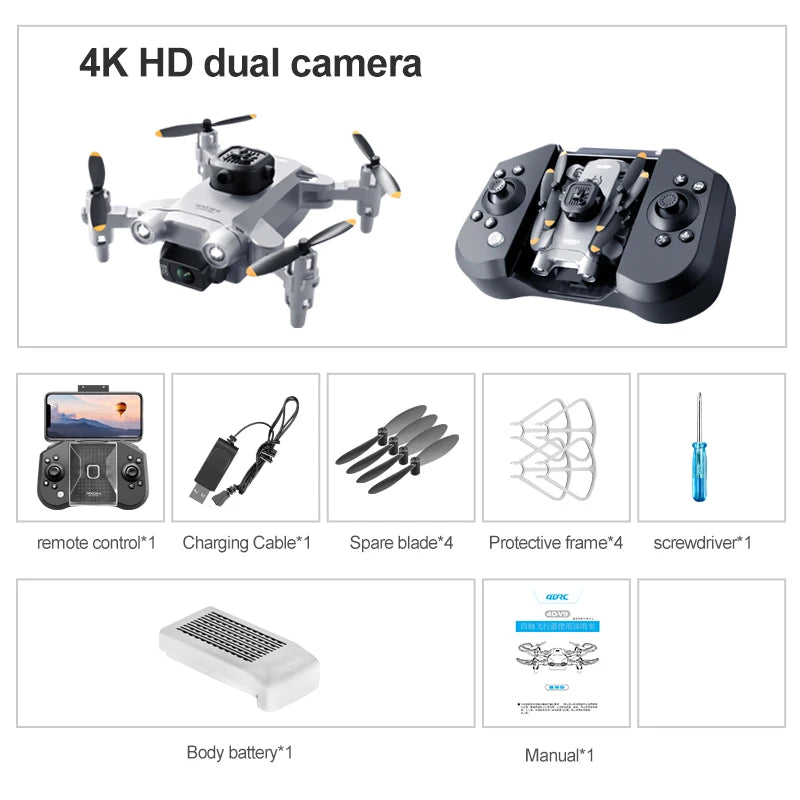 Mini Dron 4DRC V30 con cámara dual HD 4K, drones WIFI FPV profesionales, dron con evitación de obstáculos en cinco lados, helicóptero RC de juguete, regalo