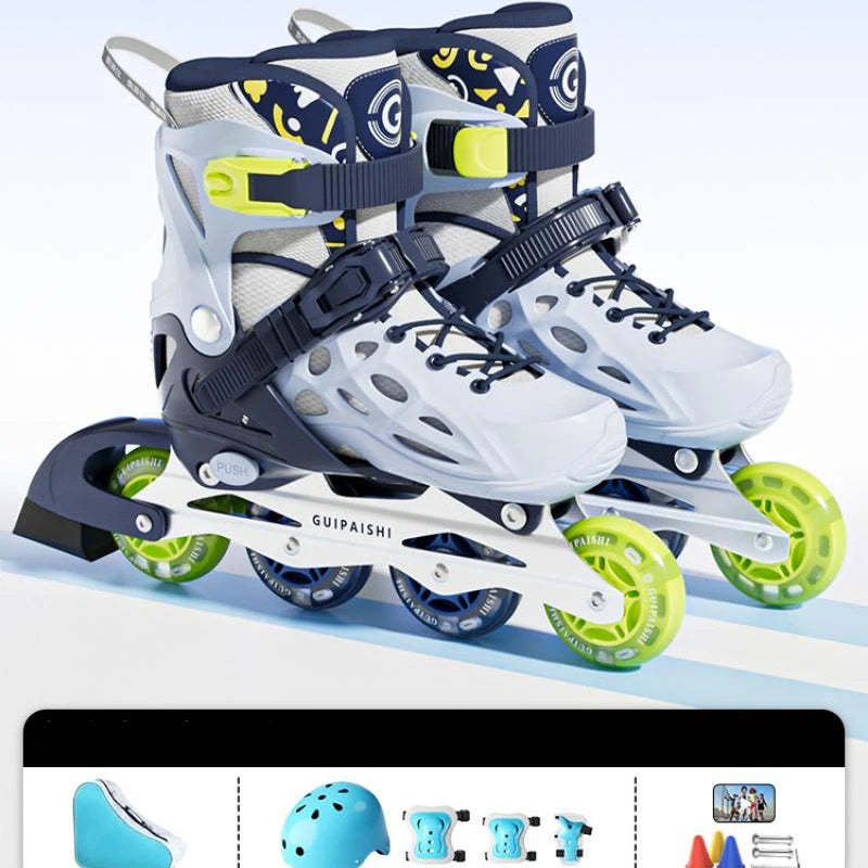 Zapatos de patín en línea intermitentes para niños, juego de patines de 4 ruedas con casco, codo, rodilleras para mujeres y hombres, zapatillas de patinaje al aire libre