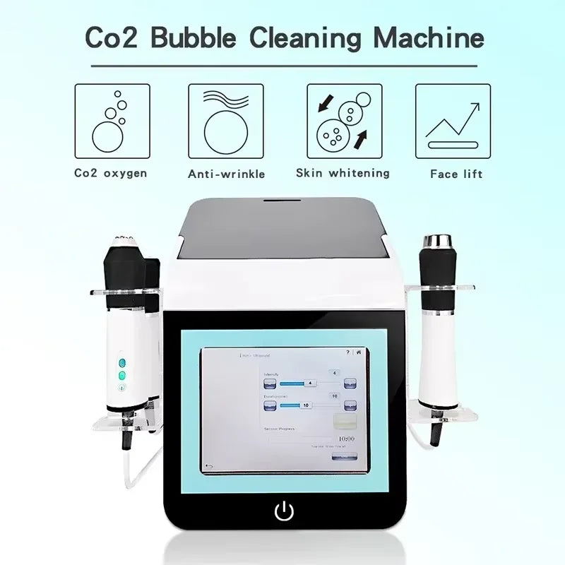 Nueva máquina 3 en 1 de burbujas de CO2 y oxígeno con UV, radiofrecuencia y ultrasonido para tensar la piel, exfoliar y cuidar la piel de forma multifuncional.