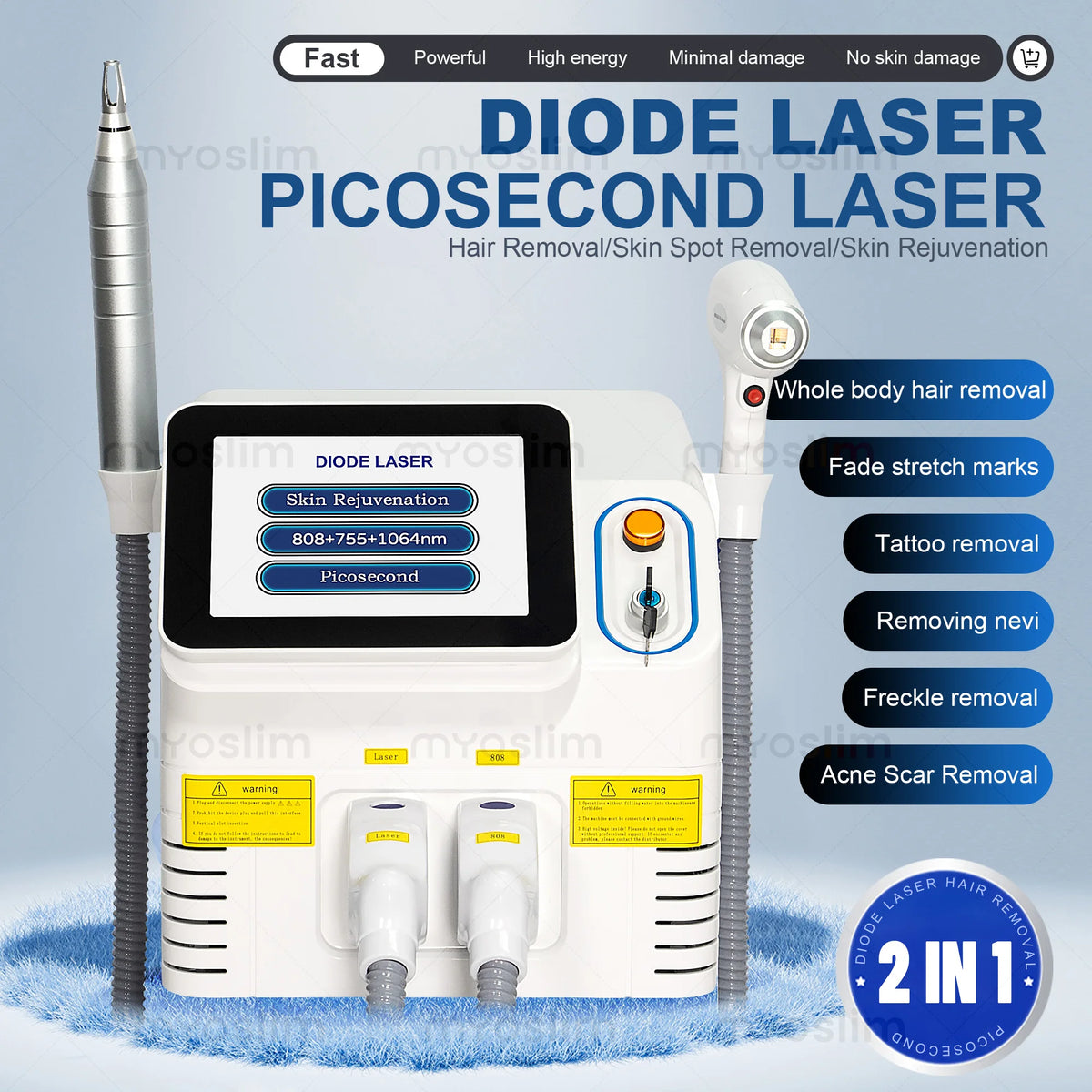 Máquina de Picosegundos de Diodo 2 en 1 - 808nm 755nm 1064nm para Depilación Permanente, Eliminación de Tatuajes y Rejuvenecimiento de la Piel