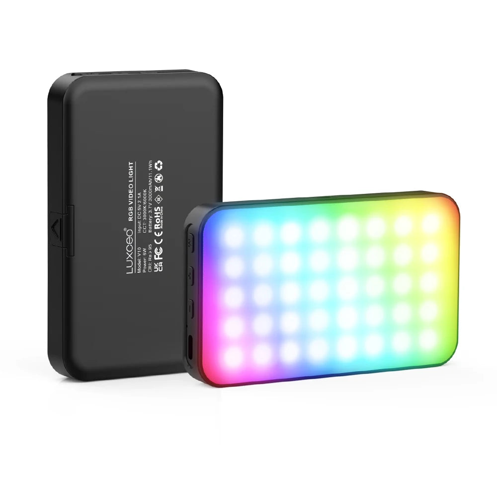 LUXCEO V10 Mini luz de vídeo RGB Panel en luces de cámara lámpara de fotografía iluminación de relleno LED regulable para Vlogging, videoconferencia