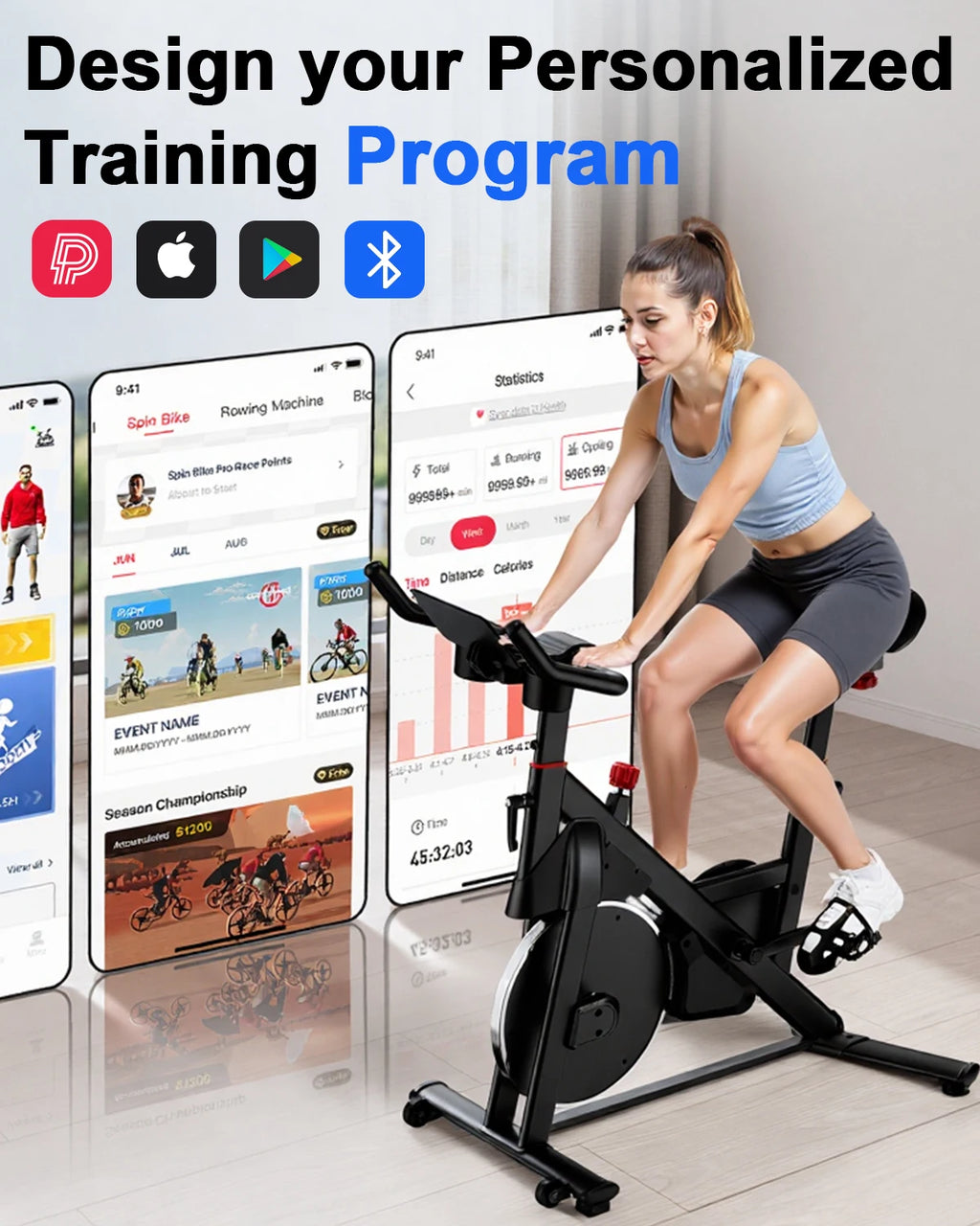 Superun-bicicleta estática con Control magnético, soporte grande para tableta, asiento cómodo, bicicleta de ciclismo interior, Cardio, Fitness