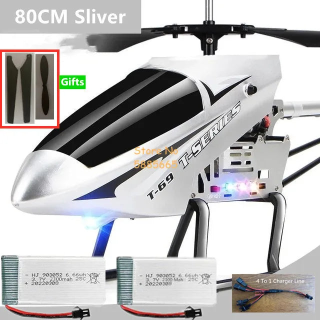 Helicóptero Eléctrico de Control Remoto de Aleación Súper Grande de 80 CM, 2.4G, 150M, Resistente a Impactos, con Iluminación LED y Motor Dual