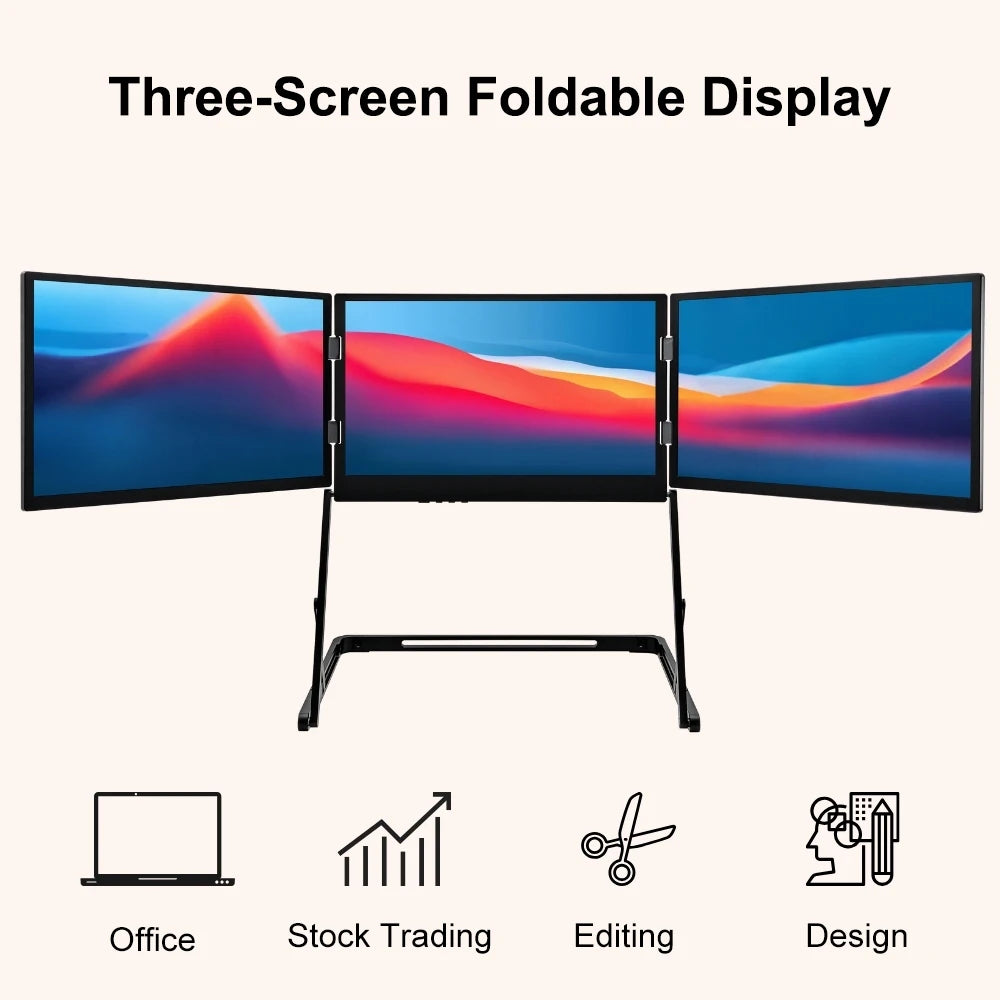 Monitor portátil con pantalla de tres pantallas de 15,6 pulgadas 100% sRGB 360 °   Pantalla externa plegable para computadora portátil/Windows/MacOS/Stock Trading