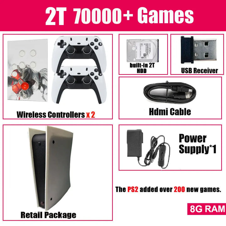 ¡Nuevo! Consola de juegos retro X5 con disco duro de 2 TB, más de 70 000 juegos, salida de alta definición 4K y más de 60 emuladores para XBOX y WII, con mando inalámbrico.