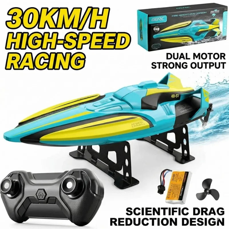 Lancha teledirigida S1 de 2,4 GHz con doble motor, lancha rápida de alta velocidad y larga autonomía, juguete acuático de verano para regalo de niños