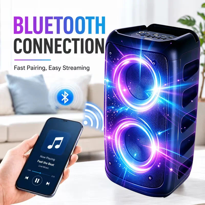 Altavoz Bluetooth profesional grande de 9900 Hz con micrófono, diseño portátil, incluye subwoofer Party Box, luces LED, compatible con funciones BT/USB/TF/AUX/FM/TWS/MIC/EQ, karaoke profesional. Regalo ideal para cumpleaños.