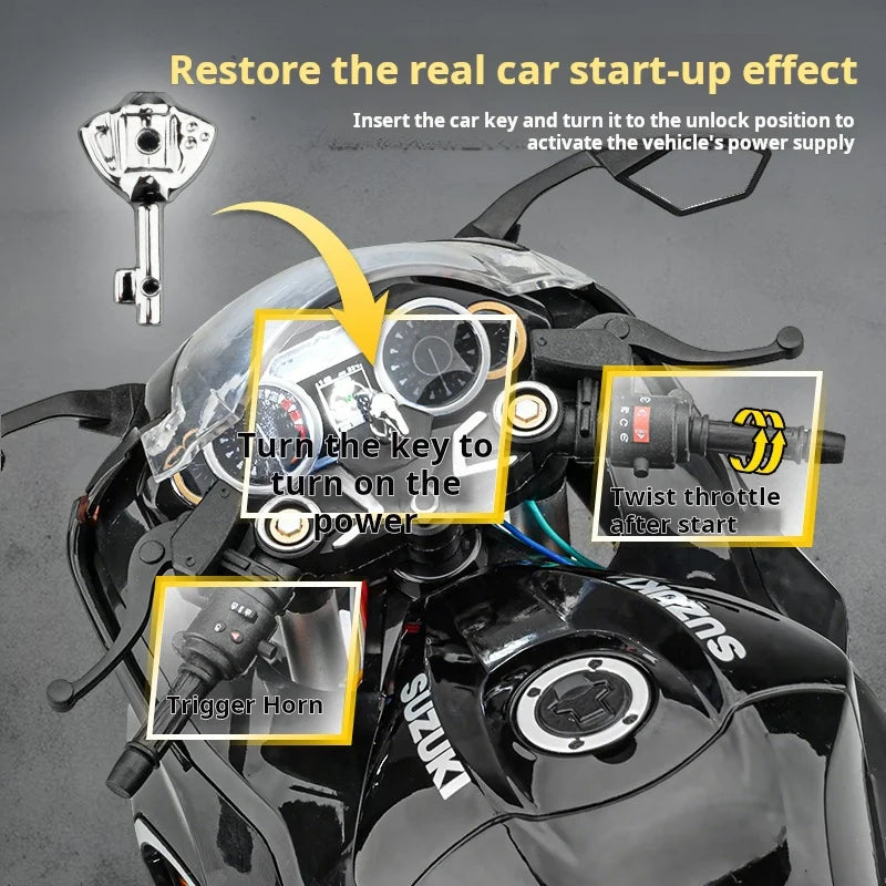 Large 1:6 Suzuki Hayabusa Super Sport Motorcycle Remote Start Alloy Simulation Sprayable Locomotive Pull Back Model Ornament