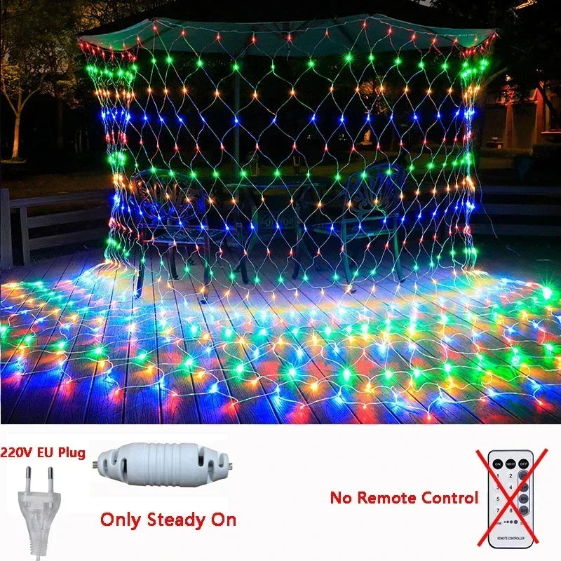 Guirnalda de luces LED de malla para Navidad, cortina de luces de hadas, resistente al agua para exteriores, 3M-18M, para decoración de fiestas, jardines y bodas