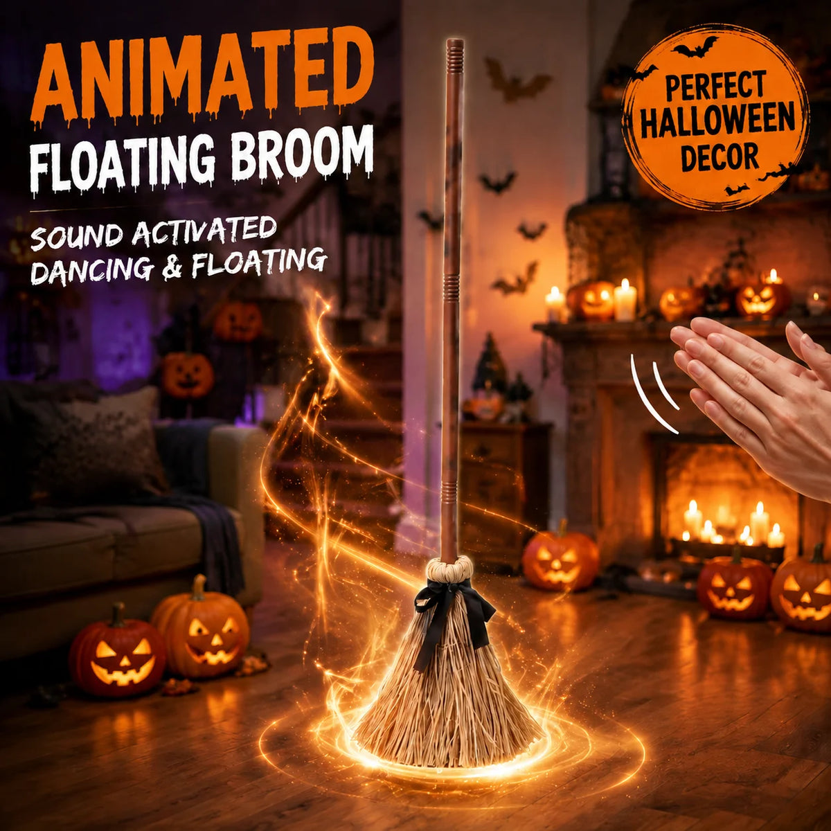 Escoba de Bruja Flotante Animada para Halloween, Escoba Mágica Bailarina Activada por Sonido, Escoba Eléctrica Desmontable, Decoración para Fiesta de Terror
