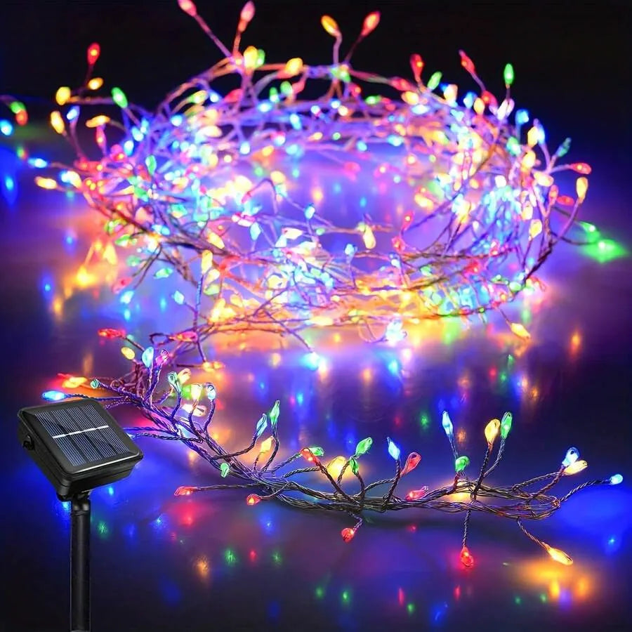 Guirnalda de luces LED solares con forma de petardo, guirnalda impermeable para exteriores, luz de hadas para boda, fiesta, jardín, decoración navideña