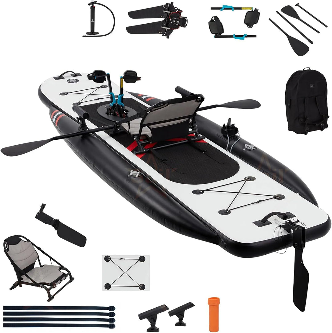 Kayak Inflable de Pedales en Oferta, Asiento Individual, Kayak de Pesca con Pedales, Canoa para Pescar Sentado, con Sistema de Propulsión a Pedales para Actividades al Aire Libre