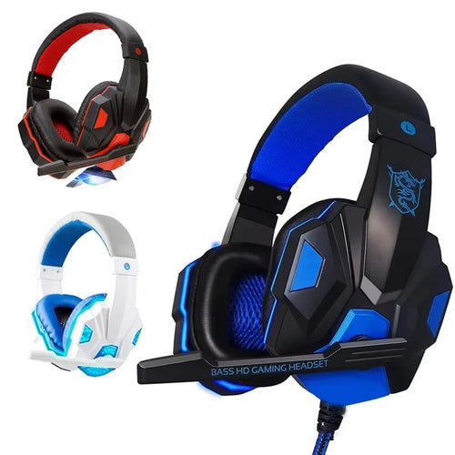 Auriculares gaming over-ear con cable 3.5 mm y micrófono ajustable, rojo y negro