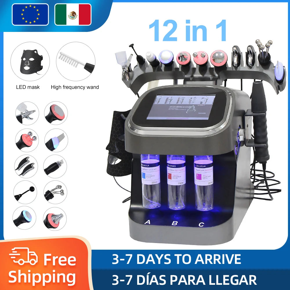 Equipo Profesional 12 en 1 para el Cuidado de la Piel, Hidratante de Burbujas, Máquina de Oxígeno, Limpieza Facial, Dermoabrasión