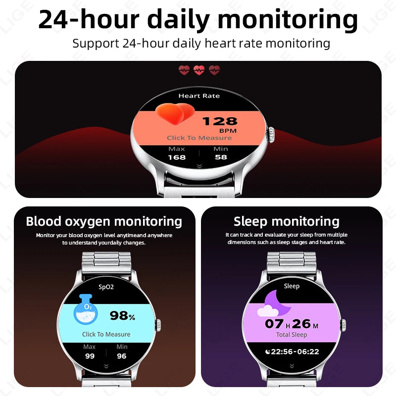 New Steel Smart Watch Men Bluetooth Call Full Touch Bluetooth Call Heart Rate Sleep Monitoring Waterproof Sport Smartwatch Women