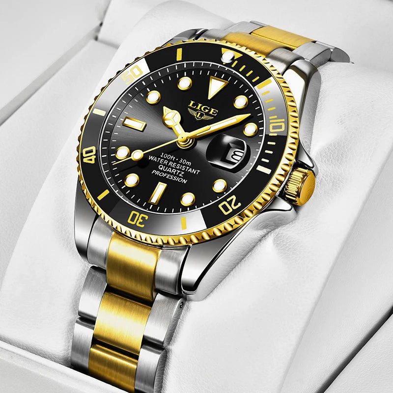 Reloj de pulsera para hombre LIGE Fashion Business, resistente al agua 3ATM, luminoso, cronógrafo deportivo de cuarzo de lujo de alta gama