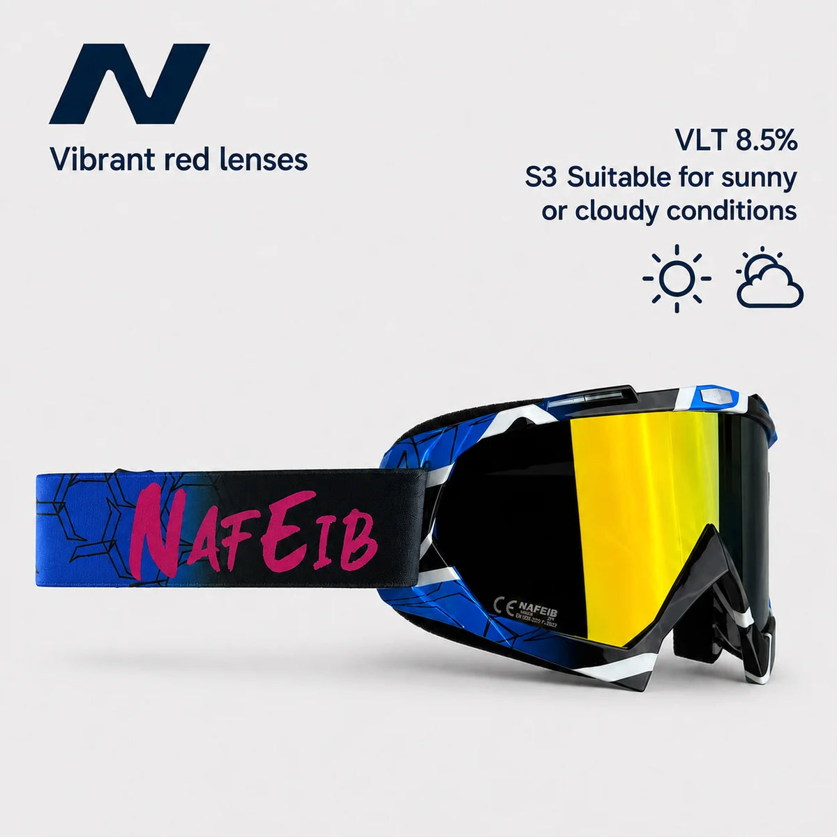 Gafas de Esquí, Aptas para Esquí y Snowboard, Gafas de Motociclismo para Todas las Estaciones, Equipadas con Lentes Anti-UV HD UV400