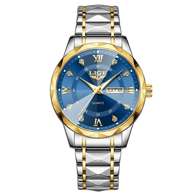 Reloj de pulsera LIGE para hombre, marca de lujo, resistente al agua, luminoso, con fecha y día, de cuarzo y acero inoxidable.