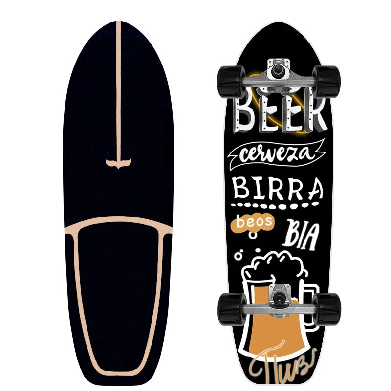 Patineta Profesional de Surf sobre Tierra de 32'' con Ejes de PU CX4, Tabla de Madera de Arce Multicapa sin Descenso para Niños y Adultos, Ideal para Principiantes y Práctica de Esquí